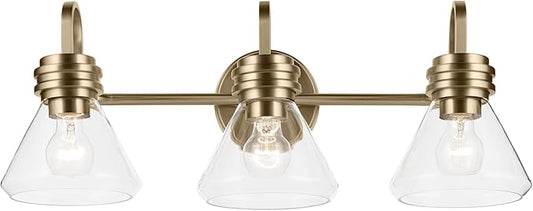 Kichler Farum 26" 3-Light Bathroom Vanity Light Fixture with Clear Glass in Champagne Bronze for Over Mirror, Modern Wall Mount Lighting (26" W x 9.5" H), 55155CPZCLR