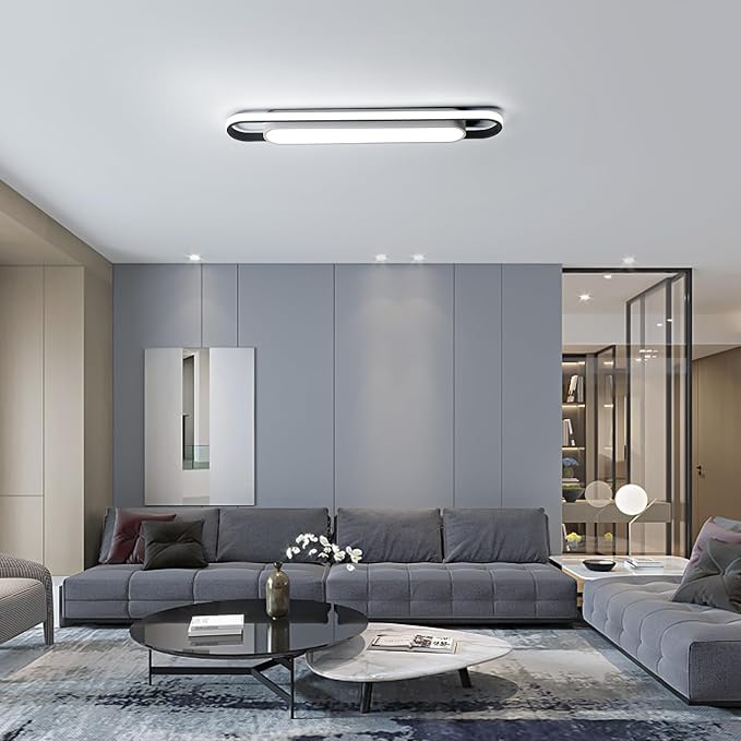 Modern LED Smart Ceiling Light,28.3" Flush Mount Ceiling Lamp, 40W Dimmable Linear Metal Chandelier Light Fittings for Kitchen Laundry Garage Dining Room Office Hallway Closet Aisle