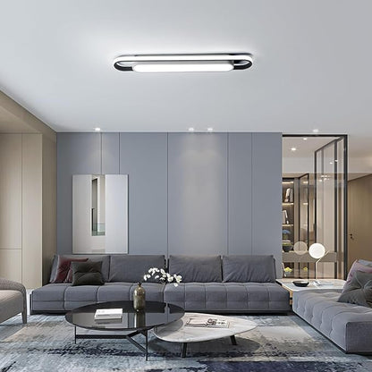 Modern LED Smart Ceiling Light,28.3" Flush Mount Ceiling Lamp, 40W Dimmable Linear Metal Chandelier Light Fittings for Kitchen Laundry Garage Dining Room Office Hallway Closet Aisle