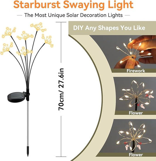 Solar Garden Lights 6 Pack Waterproof Solar Swaying Starburst Light Outdoor Lights for Yard Patio Walkway Pathway Party Wedding Christmas Decorative, Warm White