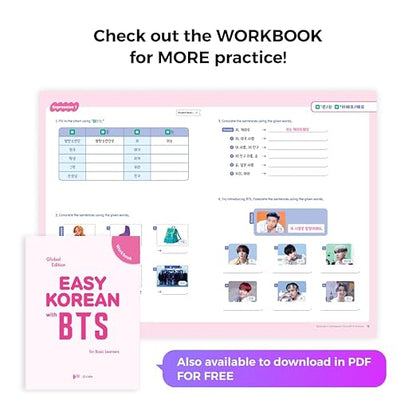Easy Korean with BTS (New Cover Edition)- Basic Level Korean Study Book with Workbook and Free Online Lectures(Lessons with BTS Videos, Listening & Speaking Practice, and Grammar Quizzes)