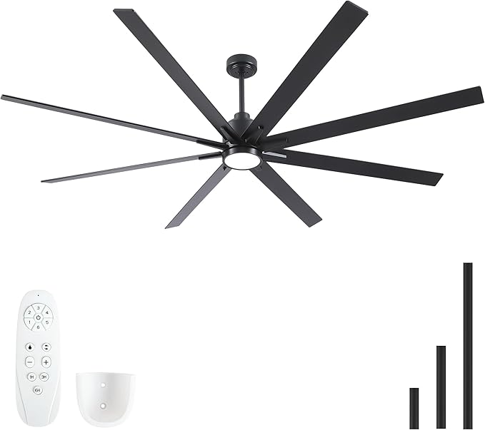 Rayqueen 84 Inch Large Ceiling Fans with Lights and Remote, Black Blades, 3CCT Dimmable LED, 6-Speed Reversible DC Motor, Ultra Quiet, 3 Timers for Living Room, Great Bedroom & Covered Outdoor