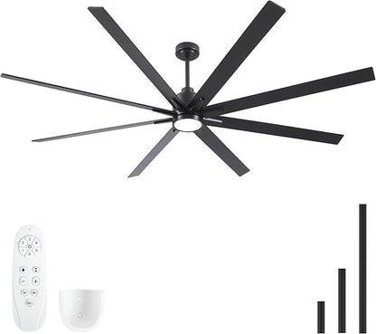 Rayqueen 84 Inch Large Ceiling Fans with Lights and Remote, Black Blades, 3CCT Dimmable LED, 6-Speed Reversible DC Motor, Ultra Quiet, 3 Timers for Living Room, Great Bedroom & Covered Outdoor