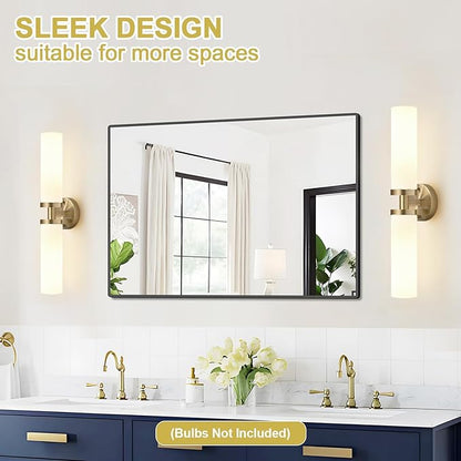 Indoi Wall Sconces Set of Two, Hardwired Brass Bathroom Sconces Wall Lighting with Milky White Glass, Modern Sconces Wall Decor Set of 2 Bathroom Light fixtures for Mirror Living Room Hallway Bedroom
