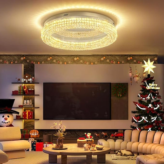 ykolupty 32'' Modern Chandeliers for Living Room Crystal Chandelier Flush Mount Ceiling Light Fixture for Dining Room Living Room Bedroom Dimmable 2700-6000K