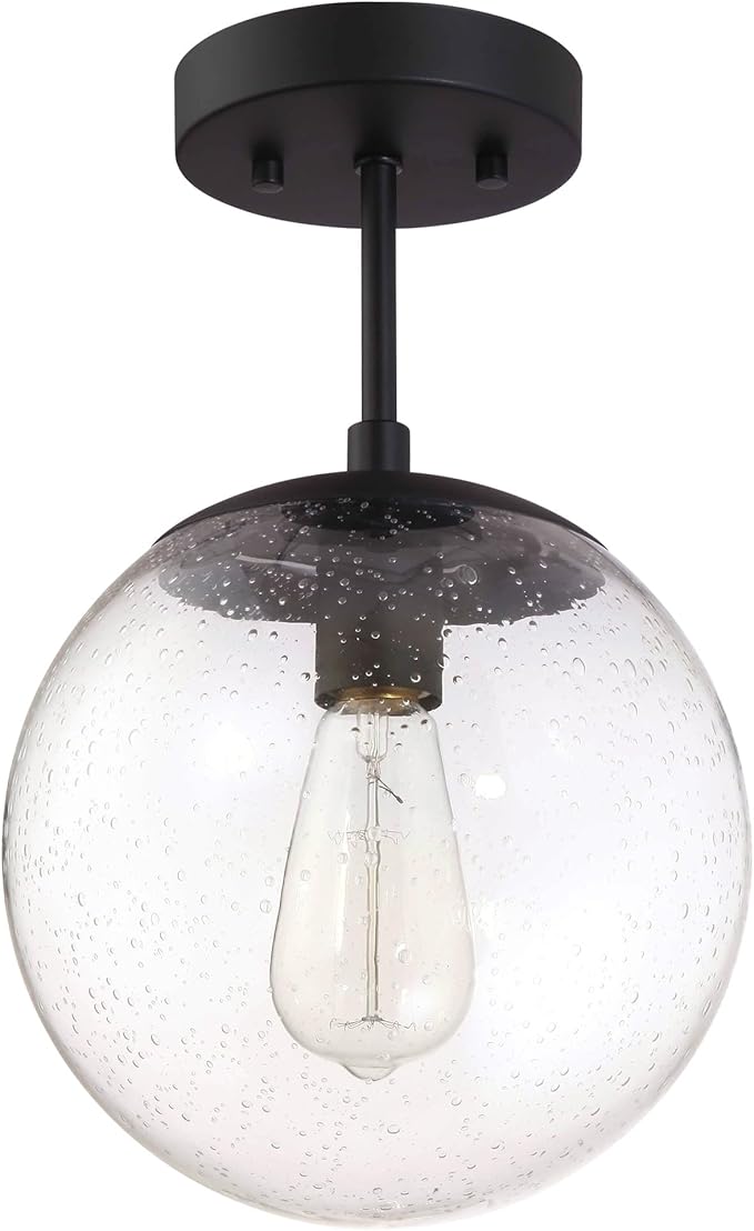 Design House Gracelyn 1-Light Dimmable Semi-Flush Ceiling Light, Clear Seedy Glass, Matte Black, 588517
