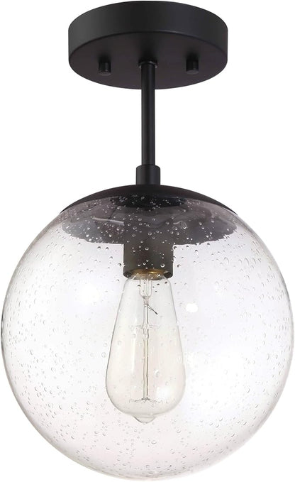 Design House Gracelyn 1-Light Dimmable Semi-Flush Ceiling Light, Clear Seedy Glass, Matte Black, 588517