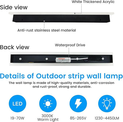 Porch Wall Lights - 2pack 31.5inch Long Strip Modern Outdoor Wall Light Fixture, Black Wall Mount Exterior Lighting Wall Sconce Outside Garage Lights for House, Courtyard, Corridor