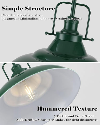 Green Pendant Light 2 Pack, 16 Inch Large Industrial Pendant Lights, Green Pendant Lights Kitchen Island, Large Farmhouse Pendant Light for Kitchen Island, Dining Room, Hallway