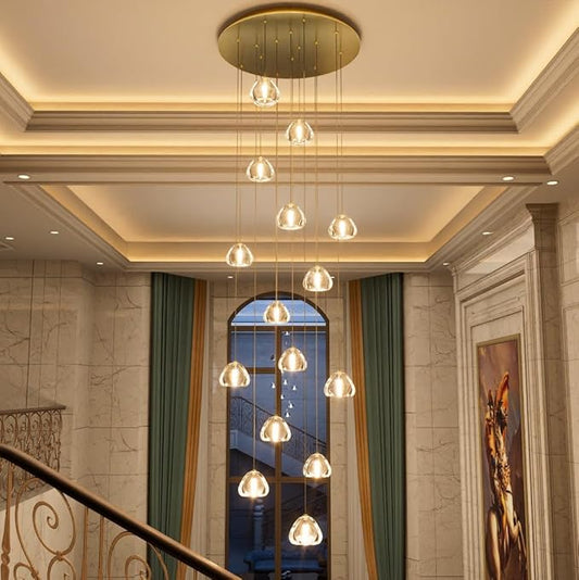 HAIXIANG LED Glam Chandelier 118 inches Long Light Luxury Crystal Ceiling Chandeliers Remote Dimmable High Ceiling Pendants Lighting Fixtures Antique Gold 15 Lights
