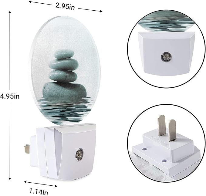 EKOBLA Zen Stone Plug-in LED Night Light, Oriental Spa Style, Dusk to Dawn Sensor, Warm White Soft Glow, Minimalist Home Decor, Housewarming Gifts for Bathroom Bedroom