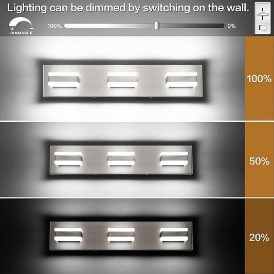 SOLFART Bathroom Vanity Lights Over Mirror Brushed Nickel Bathroom Light Fixture 3 Light Led Lights for Bathrooms Vanity Lights for Bath Nickel