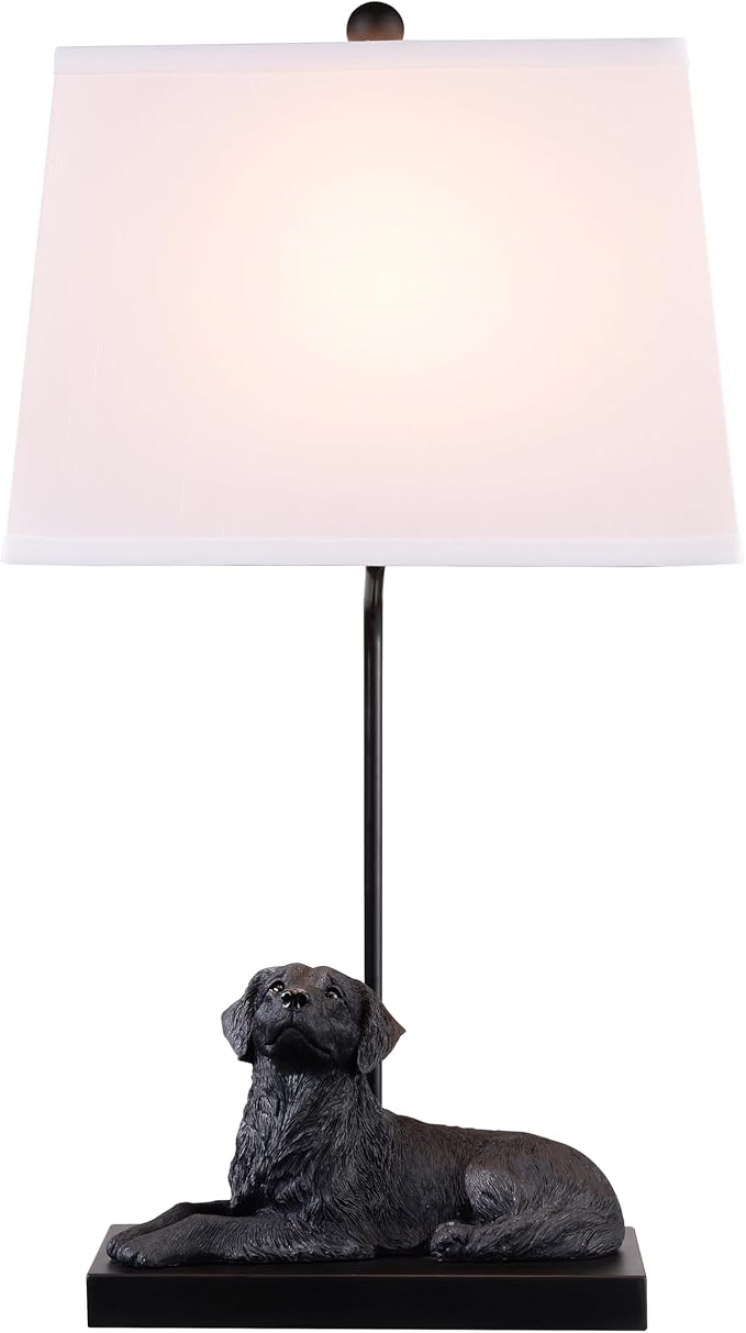 YANIC Desk Lamp with Black Dog Statue, Resin Lamp for Bedroom, 3 Way Dimmable Rotary Switch, Home Décor Accents for Living Room, Office, Dormitory, Reading Room (24061)