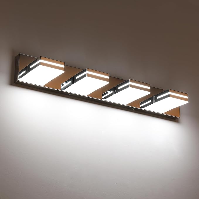 SineRise LED Modern Bathroom Vanity Light Fixtures (4-Light, 30-Inch), Chrome Modern Acrylic Bathroom Wall Lighting Fixtures Over Mirror (Cool White 6000K)
