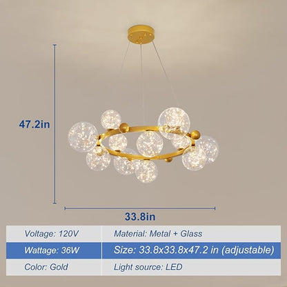 Depuley Sputnik Chandelier Light Fixture: 12-Light Modern Gold Bubble Glass Chandeliers for Dining Room - 33.85" Mid Century Globe Pendant Lighting for Kitchen Island Bedroom Foyer Living Room