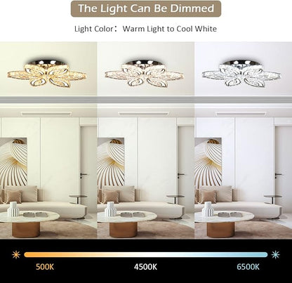 CLAIRDAI 20" Dimmable Modern Crystal Chandelier Flower Led Ceiling Light K9 Crystal Pendant Light Chandelier Led Acrylic Crystal Ceiling Light for Bedroom Living Room Dining Room