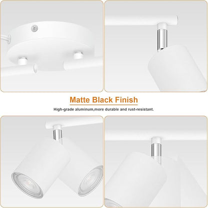 Track Lighting Plug in, LED Track Lighting Fixtures Ceiling Kit, White 6-Light Ceiling Light Plug-in, Wall Light with 14.8ft Power Cord, Rotatable Kitchen Spotlight for Bedroom(GU10 Socket, NO Bulb)