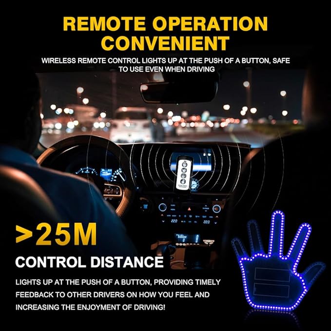 LED Gesture Light Comical Car Finger Light with Remote Ideal Gifted Car Accessories Funny Back Window Sign Car Gadget & Road Rage Sign Give The Love & Wave & Yead to Drivers-Blue