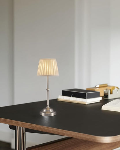 KDG Cordless LED Table Lamp Set of 2, Portables Fabric Shade Desk Lamps, 4000mAh Rechargeable Battery Powered Lighting, Dimmable Light for Dining Room, Bedroom, Bedside, Night Light, Balcony (Nickel)