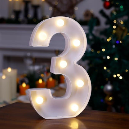LED Marquee Sign Light Up Letters, Alphabet Light Up Letters Sign, Battery Powered LED Letter Lights for Night Light, Wedding, Birthday, Party, Christmas or Home Decor (Number 3)