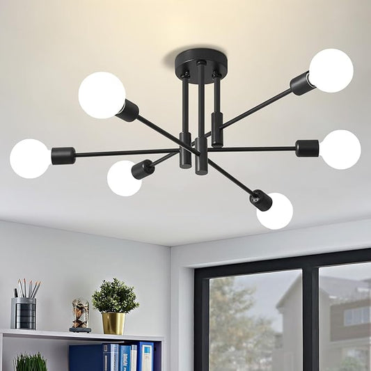 Biewalk Modern Chandelier Ceiling Light Fixture, 6-Light Sputnik Dining Chandeliers 31.18" Gold and Black Chandelier Over Table, Mid Century Lights Fixture for Dining Room Living Room Kitchen Island