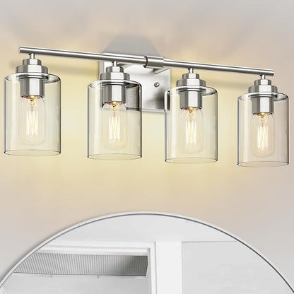 SKEJAO Bathroom Vanity Light Over Mirror,Bathroom Light Fixture Wall Sconce Lighting for Bedroom,Living Room (Nickel, 4-Light)