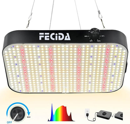 FECiDA 1200W Equivalent LED Grow Light, 130 Watt Power Draw Full Spectrum Grow Lights for Seed Starting, Seedlings, Veg, Bloom, 0–100% Dimmable, Daisy Chain, Quiet Cooling Fan
