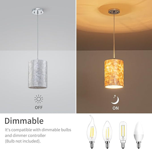 LumFurn D7 inch Capiz Shell Chandelier, 1-Light Coastal Design Pendant Light Fixture for Dining Room, Kitchen Island, D7 x H18~66 in(Adjustable Height), Shell Lampshade & Chrome Finish Frame