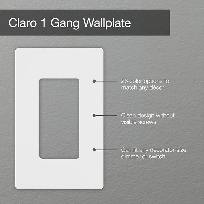 Lutron Claro Light Switch Cover Plate, 1 Gang Wallplate, for Decorator Light Switches, Rocker Light Switch Cover, Outlet Cover, Screwless Switch Plate Cover, Gloss, CW-1-BL, Black (Pack of 2)