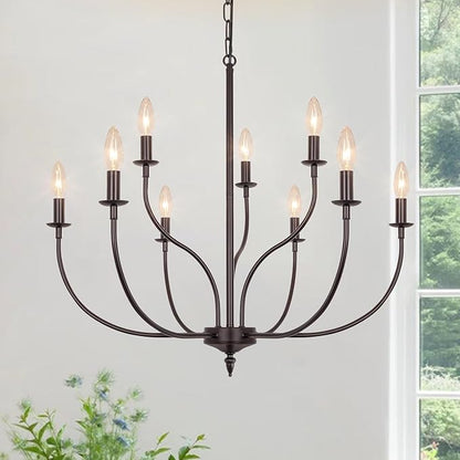 9-Light Farmhouse Chandelier for Dining Room, 2-Tier Oil Rubbed Bronze Chandelier, Rustic Industrial Modern Chandelier for Living Room, Bedroom, Entryway, Kitchen