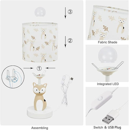 Fox LED Table Lamps with USB Port DC5V,Set of 2,Light Brown Kids Table Lamp,Night Light for Kids Room,Nursery,Bedroom,Kitchen Counter,Gameroom,Φ5.91×H12.88IN,Hand-Made