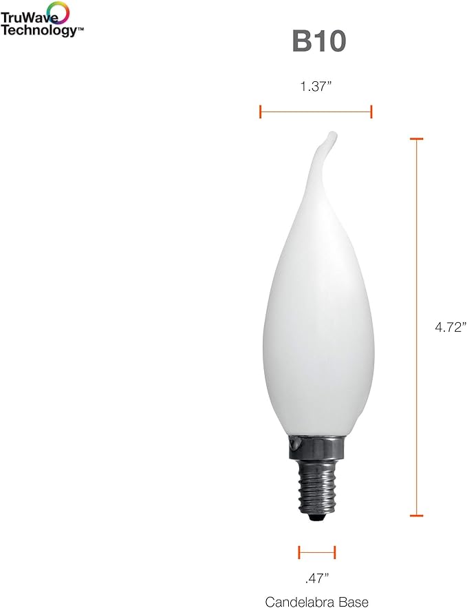 Sylvania LED TruWave Natural Series Candelabra Base Light Bulb, 40W Equivalent, Efficient 4.5W, Soft White, Dimmable, Frosted, Candle Tip - 2 Pack (40779)