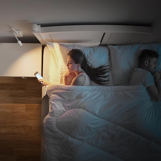 Plug in Dimmable LED Wall Reading Night Light for Books in Bed, Flexible White Wall Sconce Lamp with Power Plug for Bedroom Kitchen, 3 Lighting Color Modes, 50° Spot Light Angle