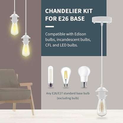 Industrial Mini Pendant Light Kit, Edison Retro Pendant, UL E26 Lamp Socket Vintage Pendant Light Cord, Mini Ceiling Hanging Light Fixtures, Adjustable Hanging Light Kit for Kitchen (White)