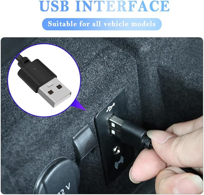 4-in-1 Car LED Lights Interior with USB Port,Ambient Neon Car Door Lights Kit for CCar Decor,Party,Music,Gift,Universal CCar Pedal Light Interior Accessories for Wonmen & Men (Ice Blue)