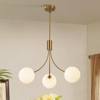 CNRATYE 3-Light Modern Farmhouse Gold Chandeliers for Dining Room, Mid Century Pendant Lights Kitchen Island, Globe Sputnik Chandelier for Entryway Living Room Bedroom Office Bathroom