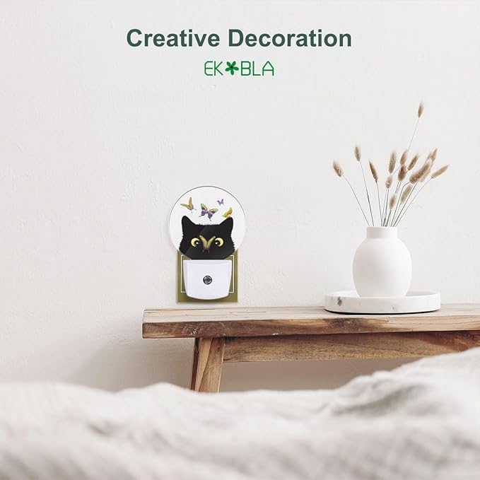 EKOBLA Cat & Butterfly Plug-in Night Light, Butterfly on Kitten Nose Cute LED Nightlight with Dusk to Dawn Sensor for Kids Room