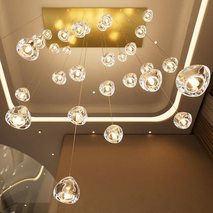 HAIXIANG W47.2 x D15.7 x H157 Glam Chandelier Rectangular Chandeliers Bubble Crystal Pendants Light Fixture Dimmable High Ceiling Large Light Antique Gold