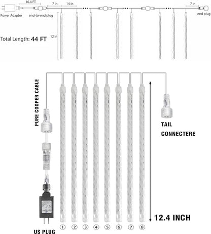Dazzle Bright 4th of July Lights Decorations, 864 LED Red Blue and White Meteor Shower Rain Lights 12Inch 24 Tubes, Waterproof Plug in Falling Rain Light Independence Day for Outdoor Yard