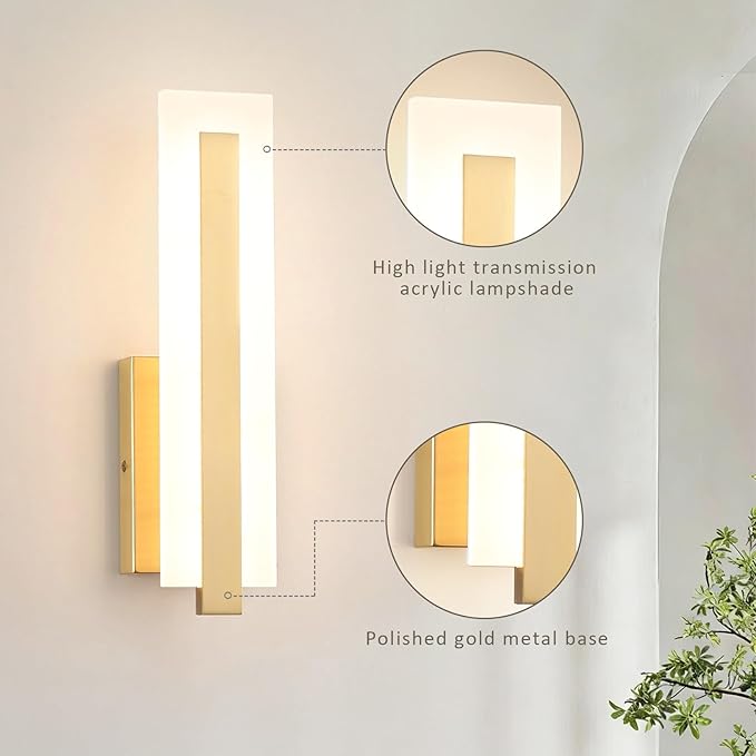 Tipace Hardwired Gold Dimmable Modern LED Wall Sconce 2 Packs 3000K 3500K 4000K 5000K 6000K Indoor Wall Lights Up and Down Wall Mount Light for Living Room Bedroom Hallway Corridor(5CCT)