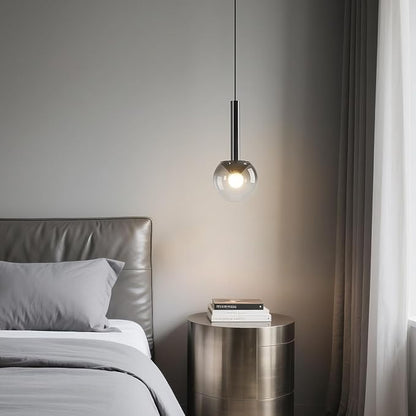 Globe Pendant Lighs for Kitchen Island,Modern LED Black Hanging Light Fixture with Gradient Gray Globe Glass Adjustable Ceiling Lights for Restaurant bar Sink Bathroom Entryway (2-Pack)