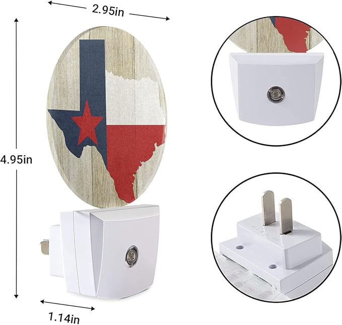 EKOBLA Texas Flag Plug-in Night Light, Texas State Rustic LED Nightlight with Dusk to Dawn Sensor, 0.5W