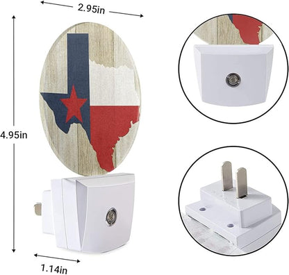 EKOBLA Texas Flag Plug-in Night Light, Texas State Rustic LED Nightlight with Dusk to Dawn Sensor, 0.5W