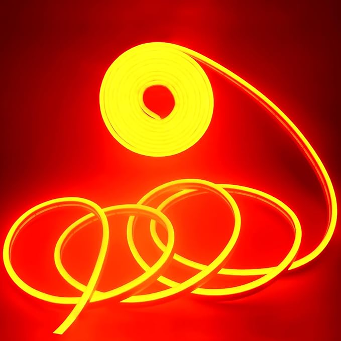 YM E-Bright Orange Led Neon Strip Lights Without Power Supply, 5M 16.4Ft 600SMD Silicone Rope Lamp for Signboard Bar Home Building Indoor Outdoor Decoration Waterproof Flexible DC12V