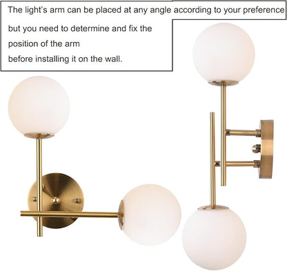 BYOLIIMA Gold Globe Wall Sconce, 7.5" W x 20" H, G9 Base, Compatible with LED or Halogen Bulbs, Perfect for Bathroom, Kitchen, Living Room, Home Office, Lobby, Bedroom