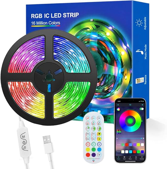 WS2812b Individually Addressable LED Strip 16.4FT 30Pixels/m TV Backlights Bluetooth APP Remote Control Music Sync USB 5V (White PCB IP65, 16.4FT 150LEDS)