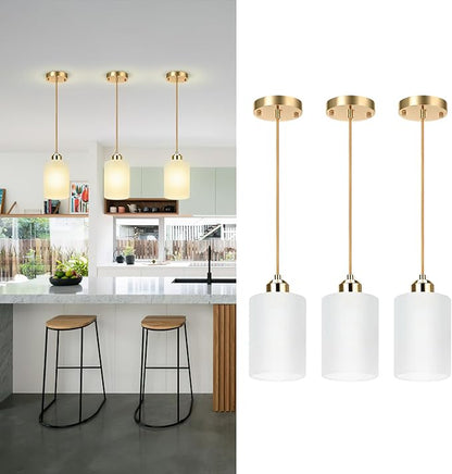 3 Pack Pendant Lights Kitchen Island, Gold Pendant Light Over Island, Modern Glass Island Lights for Kitchen,Adjustable Length, Perfect for Dining Room and Home Decor