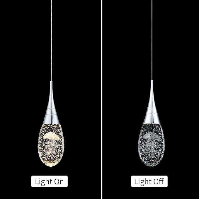 JoollySun Mini Crystal Pendant Light: Modern Dimmable 3-Color(3000k-6000k) LED Pendant for Kitchen Island Bathroom - Polished Chrome