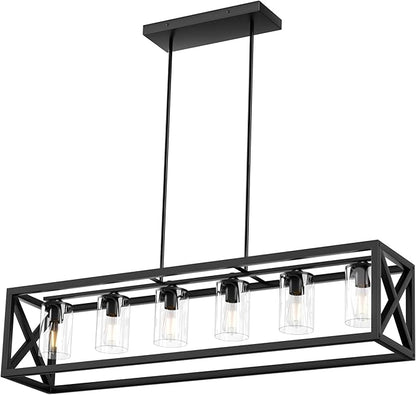Farmhouse Dining Room Light Fixture - 6 Light Kitchen Island Lighting with Adjustable Height & Thickened Metal Dining Room Light Fixture Over Table，Chandeliers for Dining Room&Kitchen Island