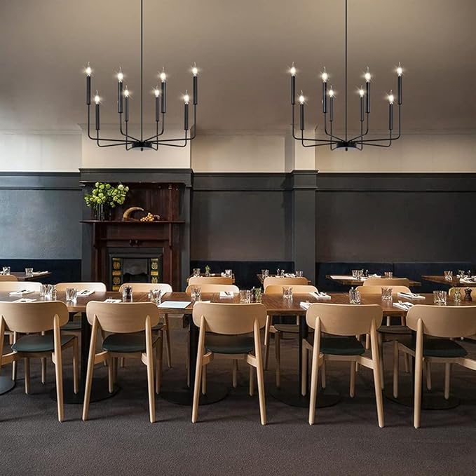 Yiisem Modern Farmhouse Black Chandelier, 8-Light Rustic Candle Chandelier, Industrial Hanging Chandeliers for Dining Room, Living Room, Kitchen, Foyer, Entryway
